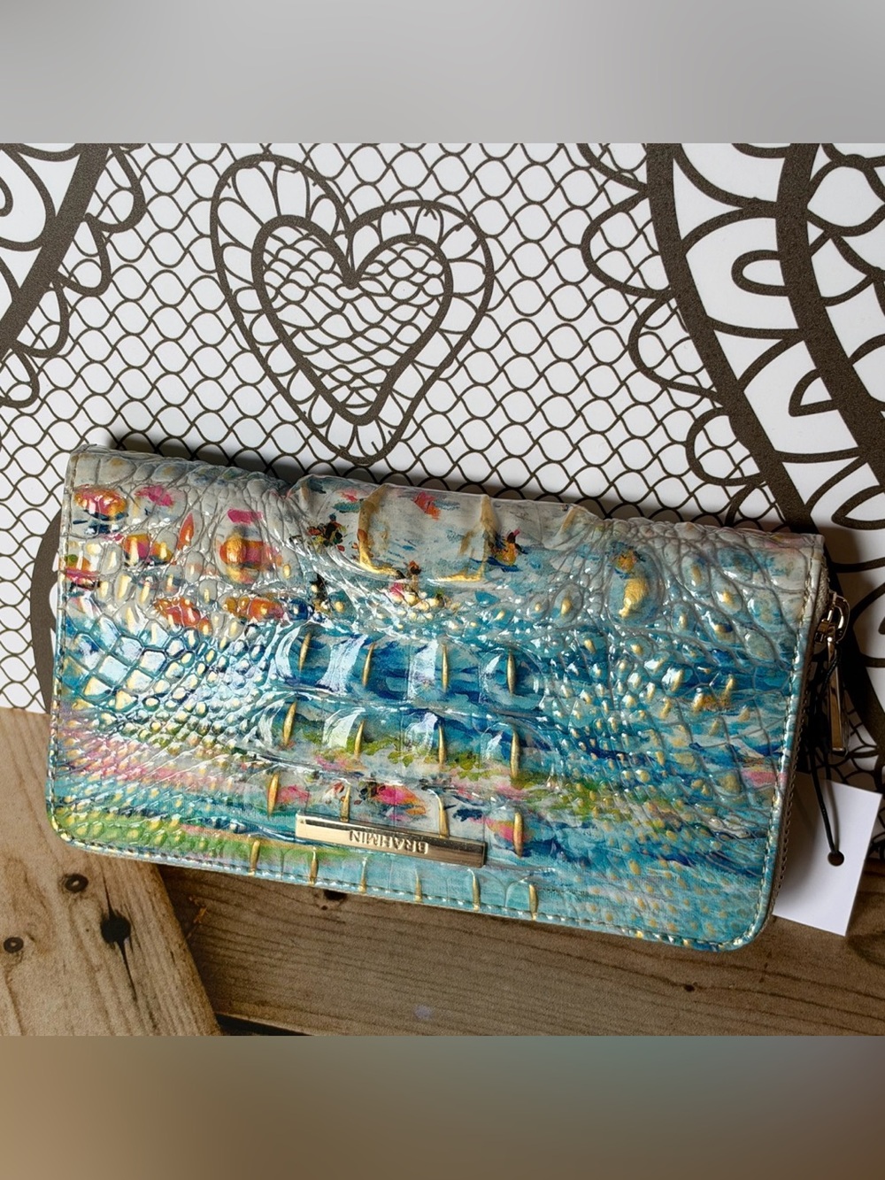 FIRM $ Brahmin Melbourne SURI Zip Around Leather Wallet STAYCATION Fish NWT